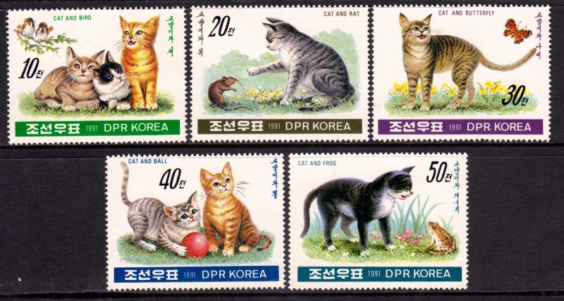 Korea DPR 1991 Cats & Birds Complete Mint MNH Set SC 3021-3025