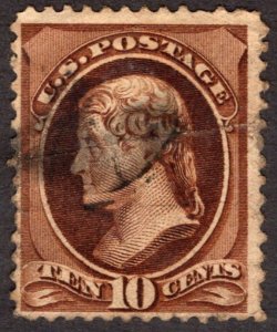 1882, US 10c, Jefferson, Used, crease, Sc 209