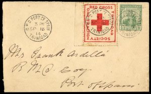 Trinidad and Tobago #B1 Cat$250, 1914 Red Cross, used on locally addressed co...