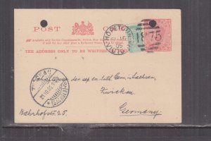 VICTORIA, POSTAL CARD, 1905 1d. Red uprated 1/2d., HOPETOWN 1875 to GERMANY