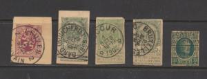 Belgium  Scott# ????   5  used postal  card  cut square nice cancels