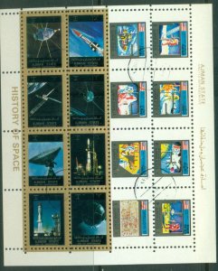 Ajman 1973 Mi#2789-2796A Space Progress, History of Space sheetlet small size...