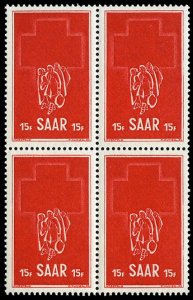 Saar #230 (Mi. 318) Cat€18, 1952 Refugees, block of four, never hinged