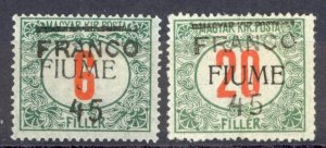 Fiume Sc# 24-25 MH 1919 Hungary Overprint on Postage Due