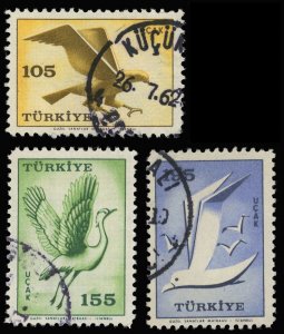 TURKEY Sc C34,C36-37 VF/USED - 1959 - Airmail Birds