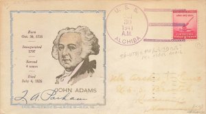 JOHN ADAMS B'DAY 1941 - U.S.S. ALCHIBA (AK-23) Wm. S. Linto cachet