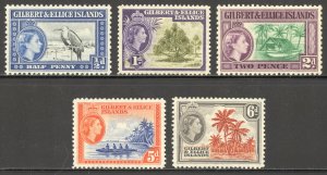 Gilbert & Ellice Islands Scott 61-63,66-67 MNHOG - 1956 Island Scenes-SCV $11.75