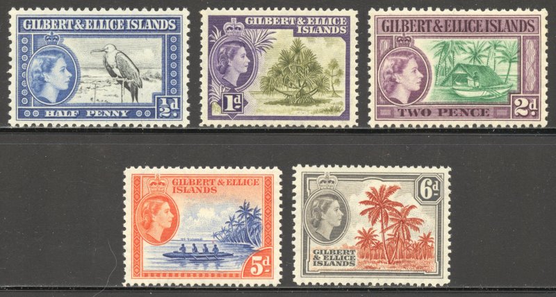 Gilbert & Ellice Islands Scott 61-63,66-67 MNHOG - 1956 Island Scenes-SCV $11.75