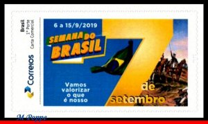 60 BRAZIL 2019 WEEK OF FATHERLAND, INDEPENDENCE DAY, HISTORY, RHM PB-126, MNH