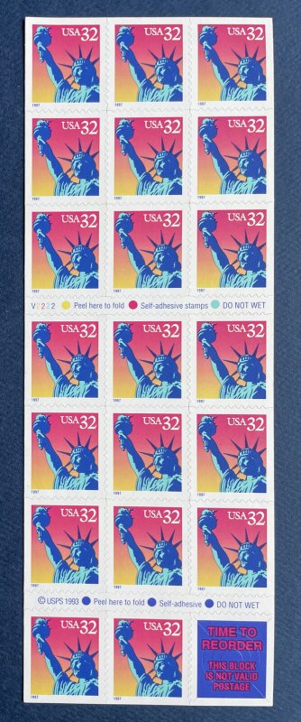 SCOTT #3122a STATUE OF LIBERTY Booklet Pane of 20 US 32¢ Stamps MNH 1997