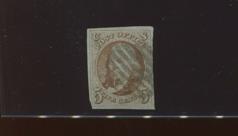 1b Franklin Imperf Used Stamp with Black Cancel with PF Cert (Stock 1 A32)