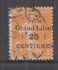 SYRIA, 1923 Syrie-Grand Liban, 25c. on 5c. Orange, used.