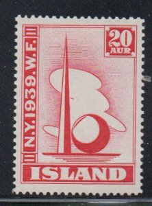 Iceland Sc 213 1939 20 aur Worlds Fair stamp mint