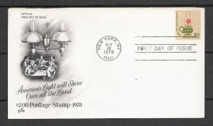 US #1611 $2 Kerosene Lamp FDC