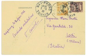 P2789 - FRENCH INDOCHINA POST CARD FROM HAIPONG TO LODI, 1936-