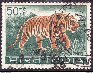 INDIA 1963 QEII 50np Orange & Deep Grey-Green, Wildlife Preservation-Tiger SG...