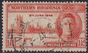 Northern Rhodesia 1946 KGV1 1 1/2d Victory SG 46a Perfs 13 1/2 ( F1101 )