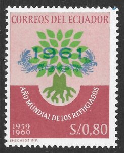 Ecuador Scott 709 MLH, 0.80s Overprinted World Refugee Year issue of 1961, Tree