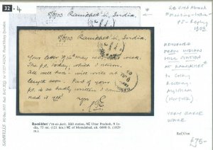 GB REPLY Card Used Abroad *Ranikhet* INDIA HILL STATION 1903 Retour Norfolk 32.4