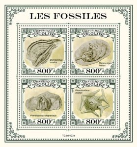 Togo - 2021 Fossils, Pterotocrinus Depressus, Crinoid - 4 Stamp Sheet TG210103a