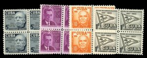 Cuba #C92-95 Cat$49+, 1954 5c-1p, blocks of four, never hinged