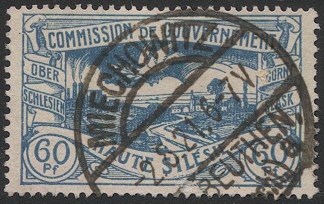 UPPER SILESIA Germany 1920 Sc 25  60pf, Used, VF, MIECHOWITZ postmark