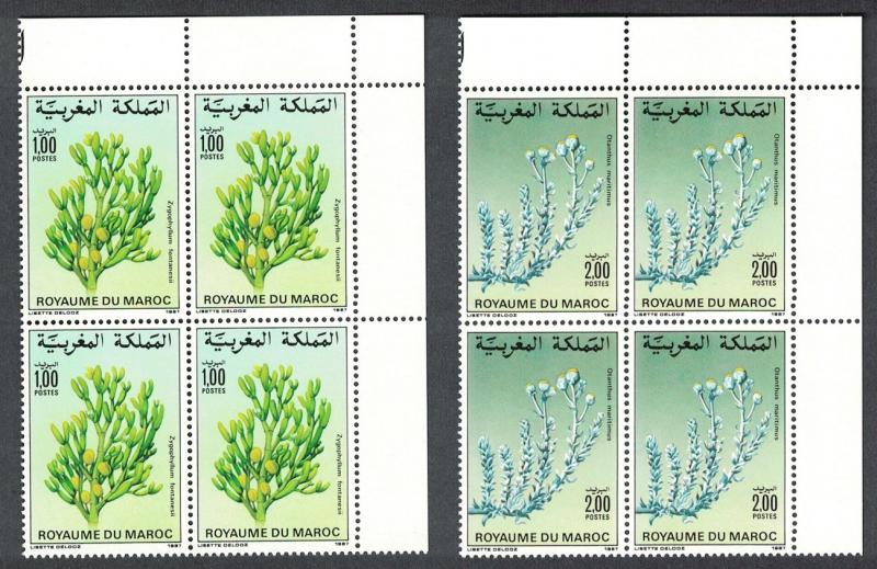 Morocco Flowers 2v Corner Blocks of 4 issue 1987 SG#729-730