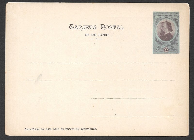 ARGENTINA 1901 2c Illustrated Postal Card Violet Gen San Martin Statue Unused