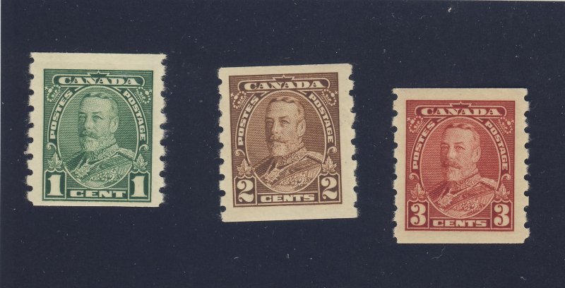 3x Canada George V Mint Coil Stamps; #228-229-230 all MH VF Guide Value = $62.50