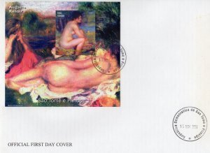 Sao Tome & Principe 2005 AUGUSTE RENOIR Nudes Paintings s/s Imperforated in FDC