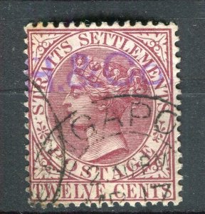 STRAITS SETTLEMENTS; 1890s early QV issue used 12c. value Control Cancel