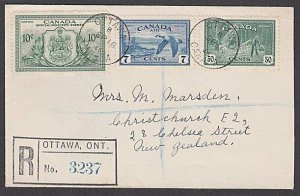 CANADA 1946 50c, 7c Air & 10c Special Delivery registered FDC to NZ.........P109