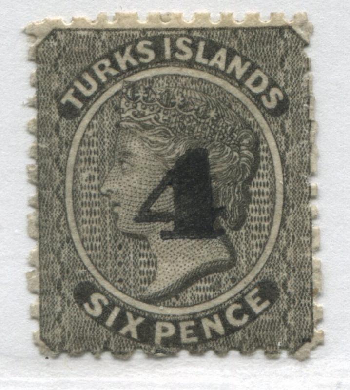 Turks Islands QV 1881 overprinted 4 on 6d stamp mint o.g.