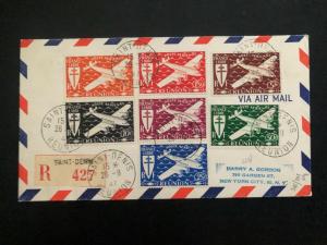 1947 Saint Denis Reunion Airmail Cover To New York USA Air Stamp Set