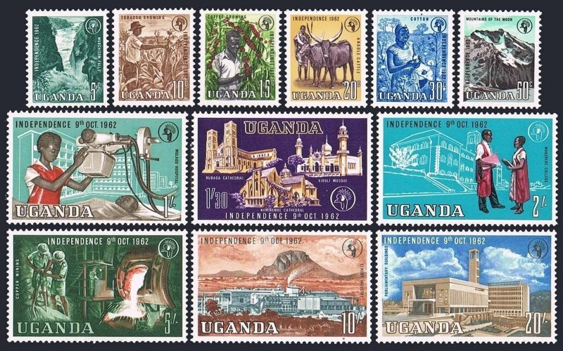 Uganda 83-94, MNH. Michel 73-84. Independence,1962. Falls,Tobacco,Coffee,Cattle,