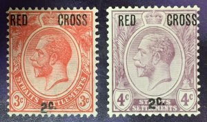 MALAYA RED CROSS 2c surcharge STRAITS SETTLEMENTS KGV 3c & 4c MLH  M4731#