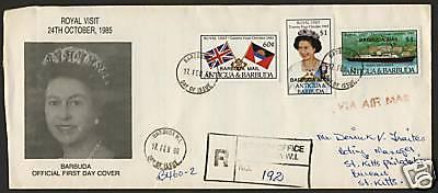 Barbuda 760-2 on FDC Registered - Queen Elizabeth II, Royal Visit, Flag, Ship