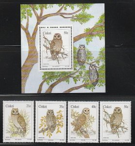 1991 South Africa - Ciskei - Sc 163-166a - MNH VF - 4 singles & 1 MS - Owls