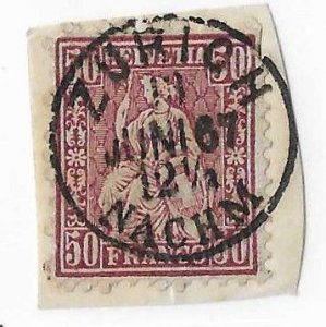 Switzerland Sc #59  50c maroon used with early date CDS on piece VF