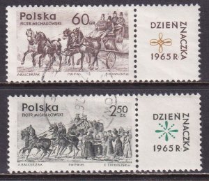 Poland 1965 Sc 1363-4 Stamp Day Mail Coach by P Michalowski Stamp CTO w/Labels