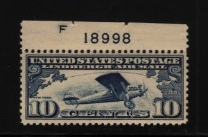 1927 Sc C10 AIRMAIL MNH 10c Lindbergh, plate number single Hebert CV $35 (J