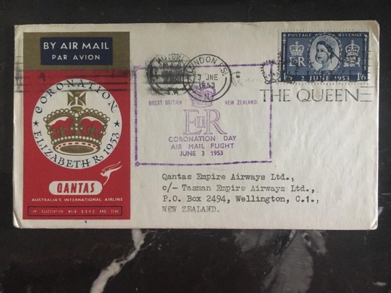 1953 London England First Day Cover Queen Elizabeth 2 coronation QE2 FDC Qantas