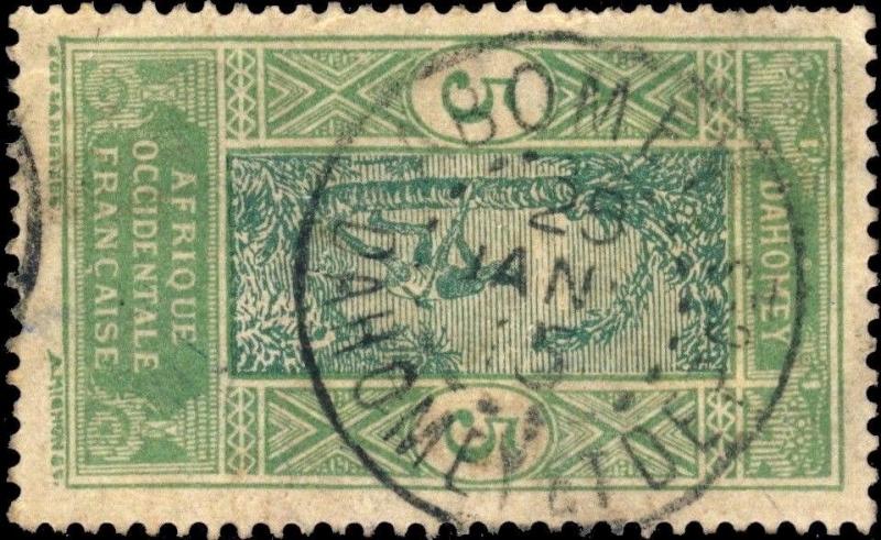 DAHOMEY 1915 CAD ABOMEY / DAHOMEY & DEPces SUR N°46 5c vert-bleu & vert jaune