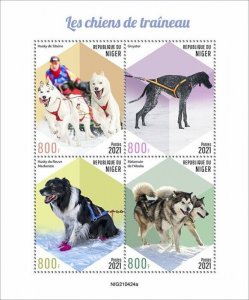 Niger 2021 MNH Sled Dogs Stamps Greyster Siberian Husky Alaskan Malamute 4v M/S