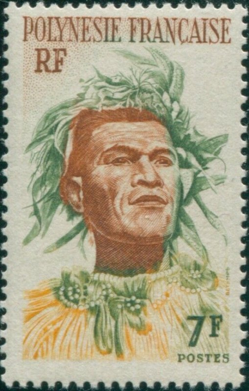French Polynesia 1958 Sc#187,SG7 7f Polynesian Man MLH