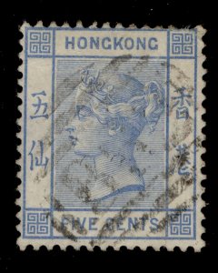 HONG KONG QV SG29, 5c blue, USED. Cat £55.