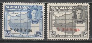 BRITISH SOMALILAND 1951 KGVI MAP 2S AND 5S OVERPRINT