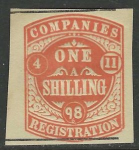 GREAT BRITAIN 1898 1shilling COMPANIES REGISTRATION Embossed Revenue 4-11-98