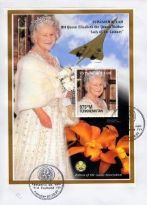 Turkmenistan 1997 YT#14B HM Queen Mother/Concorde/Orchids/Scouts S/S PERF.FDC