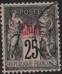 FRENCH P.O.'s IN CHINA SG9a 1894 25c BLACK ON ROSE VERMILION OVPT USED